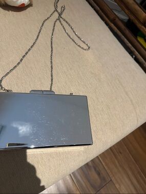 Tasha Silver Metallic Hard Clutch with Chain